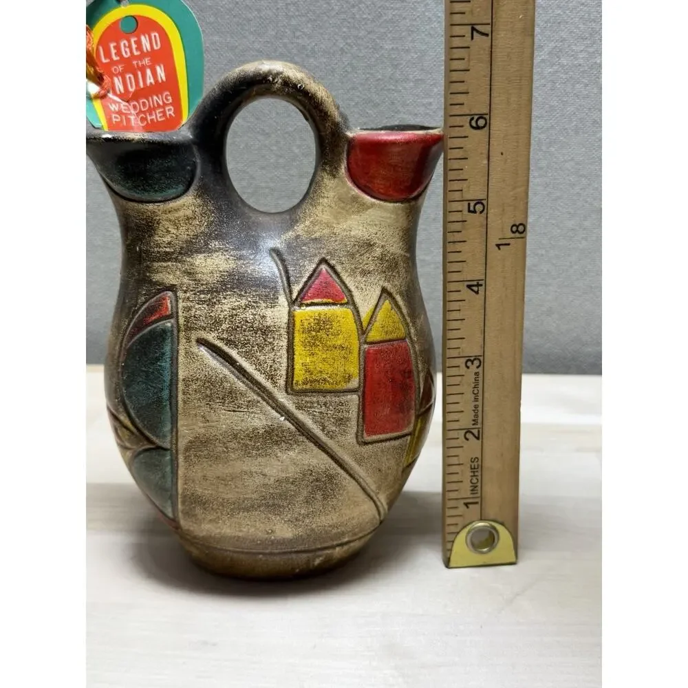 VTG Southwestern Wedding Vase Double Spout Pottery Pitcher Tribal Mid Century‎